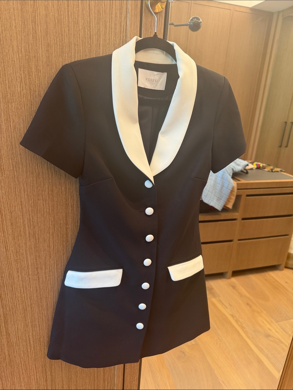 Mesh Black Short Sleeve tuxedo dress